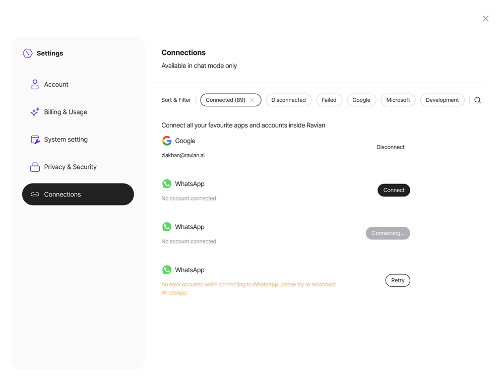 Ravian AI — Product UI