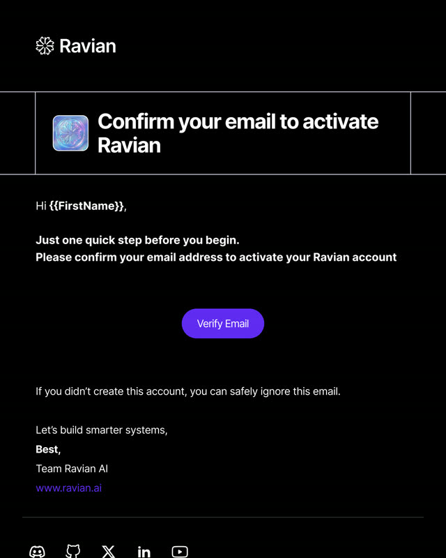 Ravian AI — Onboarding email