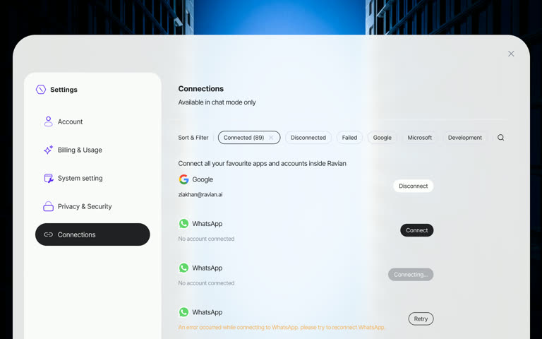 Ravian AI — Product UI